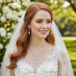 Backdrop Style Pearl Bridal Wedding Necklace and Earring Jewelry Set