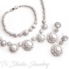 Pearl and CZ Crystal Bridal Necklace, Bracelet and Earrings Set