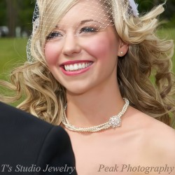 3-Strand Pearl Bridal Necklace with Offset Crystal Flower and Earrings