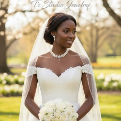 3-Strand Pearl Bridal Necklace with CZ Crystal Flower and Earrings