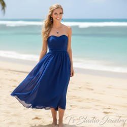 Blue Crystal Starfish Bridesmaid Necklace and Earrings Set with Pearls