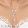 Pearl and Crystal Pave Chandelier Bridal Necklace and Earrings Set
