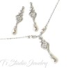 Pearl and Crystal Pave Chandelier Bridal Necklace and Earrings Set