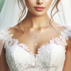 Pearl and Crystal Pave Chandelier Bridal Necklace and Earrings Set
