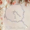 Bridal pave vine leaf cubic zirconia crystal necklace earrings set