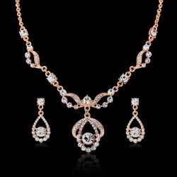 Rose Gold and Crystal Bridal Necklace and Earring Set