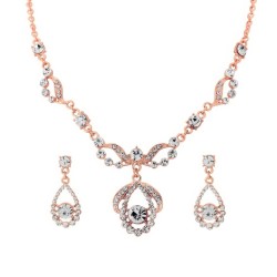 Rose Gold and Crystal Bridal Necklace and Earring Set