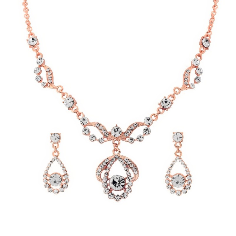 Rose Gold and Crystal Bridal Necklace and Earring Set