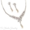 Pearl and Cubic Zirconia Bridal Wedding Necklace Earring Jewelry Set