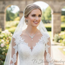 Pearl and Cubic Zirconia Bridal Wedding Necklace Earring Jewelry Set