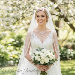 Pearl and Cubic Zirconia Bridal Wedding Necklace Earring Jewelry Set