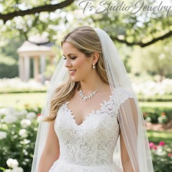 Cubic Zirconia Crystal Bridal Necklace Earrings Wedding Jewelry Set