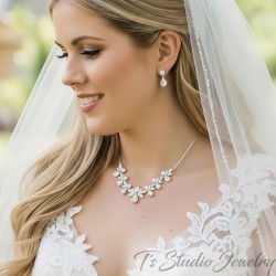 Cubic Zirconia Crystal Bridal Necklace Earrings Wedding Jewelry Set