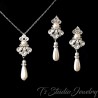 Vintage Theme Crystal and Teardrop Pearl Bridal Necklace Earring Set