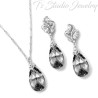 Charcoal Grey Crystal Necklace Earrings Set - Bridesmaid Gift Set