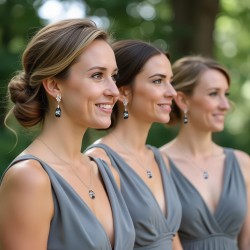 Charcoal Grey Crystal Necklace Earrings Set - Bridesmaid Gift Set