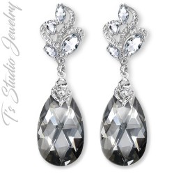 Charcoal Grey Crystal Necklace Earrings Set - Bridesmaid Gift Set