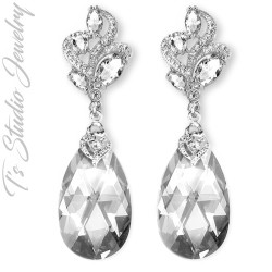 Light Grey Crystal Necklace Earrings Set - Bridesmaid Gift Set