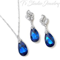 Something Blue Crystal Necklace Earrings Bridesmaid Jewelry Gift Set
