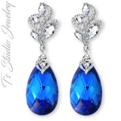 Something Blue Crystal Necklace Earrings Bridesmaid Jewelry Gift Set