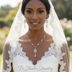 Bridal Necklace Earrings Jewelry Set with Pearls Silver Gold Rose Gold