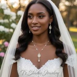 Bridal Necklace Earrings Jewelry Set with Pearls Silver Gold Rose Gold