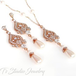 Bridal Necklace Earrings Jewelry Set with Pearls Silver Gold Rose Gold
