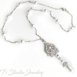 Bridal Necklace Earrings Jewelry Set with Pearls Silver Gold Rose Gold