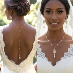 Backdrop Style Pearl Bridal Necklace Earrings Jewelry Set with Pearls