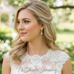 Pearl and Cubic Zirconia Bridal Wedding Necklace and Earrings Set