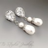 Pearl and Cubic Zirconia Bridal Wedding Necklace and Earrings Set