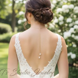 Pearl and CZ Back Drop Bridal Necklace Earrings Wedding Jewelry Set