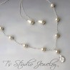 Pearl and CZ Back Drop Bridal Necklace Earrings Wedding Jewelry Set