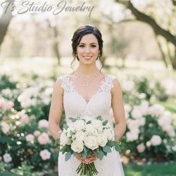 Pearl and CZ Back Drop Bridal Necklace Earrings Wedding Jewelry Set