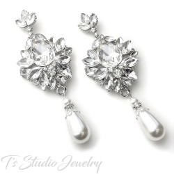 Pearl Bridal Chandelier Earrings - Vintage Style Wedding Jewelry