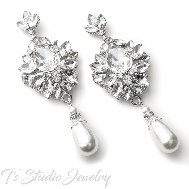 Pearl Bridal Chandelier Earrings - Vintage Style Wedding Jewelry