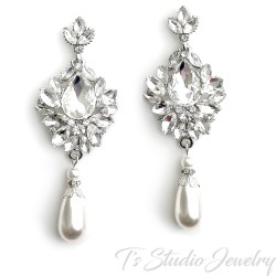 Pearl Bridal Chandelier Earrings - Vintage Style Wedding Jewelry