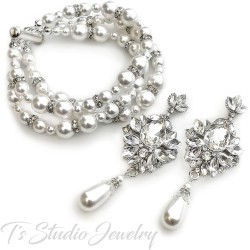 Pearl Bridal Chandelier Earrings - Vintage Style Wedding Jewelry