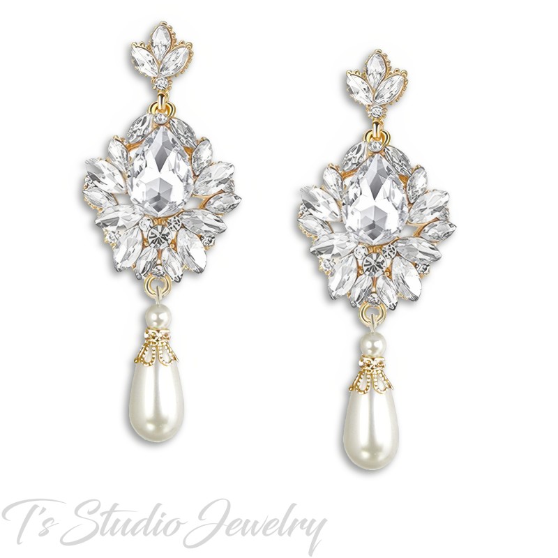 Pearl Bridal Chandelier Earrings - Vintage Style Wedding Jewelry