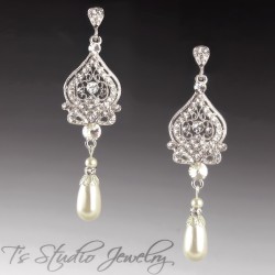 Pearl Crystal Chandelier Bridal Earrings - silver, gold, or rose gold
