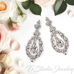 CZ Cubic Zirconia Rhinestone Crystal Bridal Chandelier Hoop Earrings