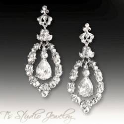 CZ Cubic Zirconia Rhinestone Crystal Bridal Chandelier Hoop Earrings