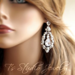 CZ Cubic Zirconia Rhinestone Crystal Bridal Chandelier Hoop Earrings