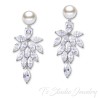 Pearl bridal earrings cubic zirconia crystal cluster chandelier drop