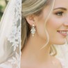 Pearl bridal earrings cubic zirconia crystal cluster chandelier drop