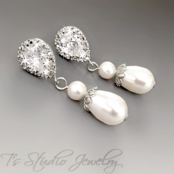 Pearl Bridal Wedding Earrings - Available in silver, gold or rose gold