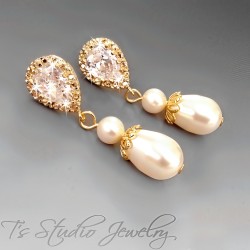Gold Pearl Bridal Wedding Earrings - in silver, gold or rose gold