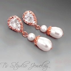 Rose Gold Pearl Bridal Wedding Earrings - in silver, gold or rose gold