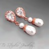 Rose Gold Pearl Bridal Wedding Earrings - in silver, gold or rose gold