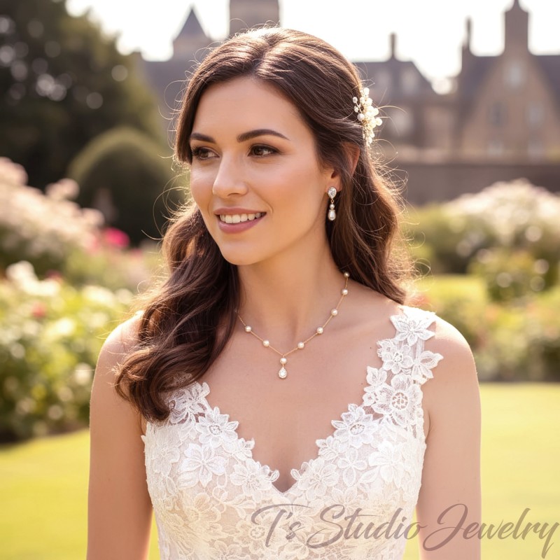 Pearl Earrings - Rose gold Pearl Bridal Wedding Earrings - in silver, gold or Rose gold